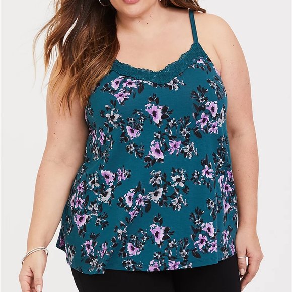 torrid Tops - Torrid 5X Cami Top Teal Floral Lace Trim Swing NWT